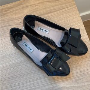 Miu Miu Black Patent Leather Bow Flats